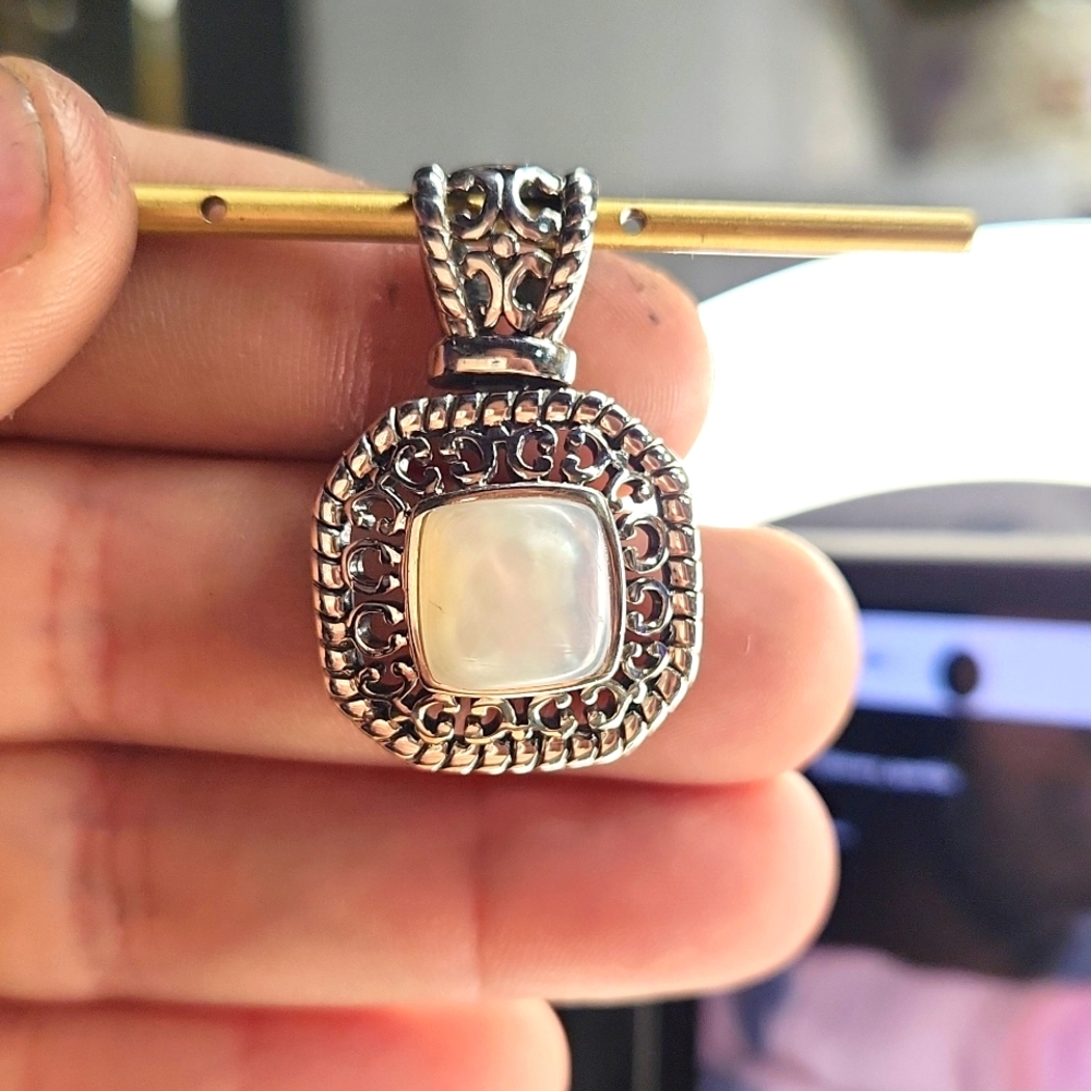 Sterling Silver Square Mother-of-Pearl Pendant Necklace - White
